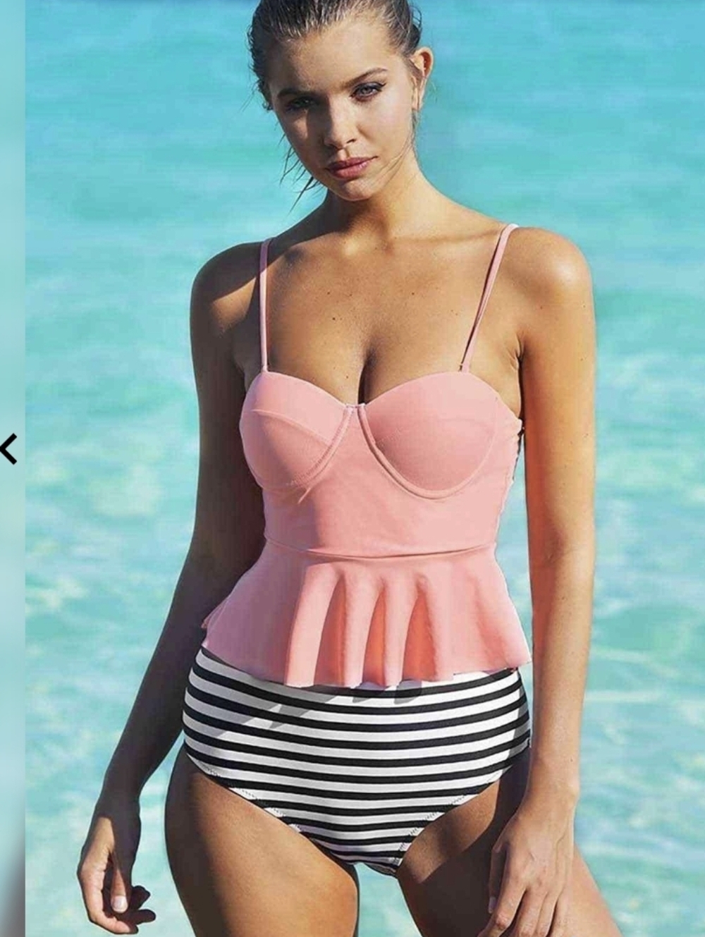 Cupshe Peach Peplum Two-Piece Swimsuit with Striped Bottom Small